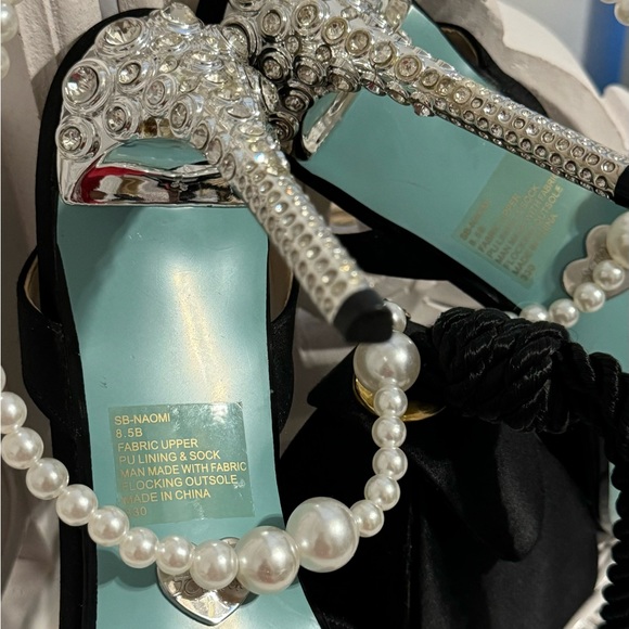 Betsey Johnson black satin sling back/peep toe with rhinestone heels. Size 8.5 - Picture 10 of 10